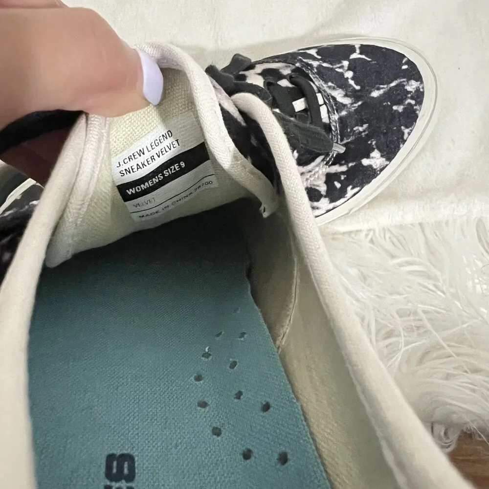 SeaVees for J Crew Shoes Womens Size 9 Black White Velvet Animal Print Sneakers